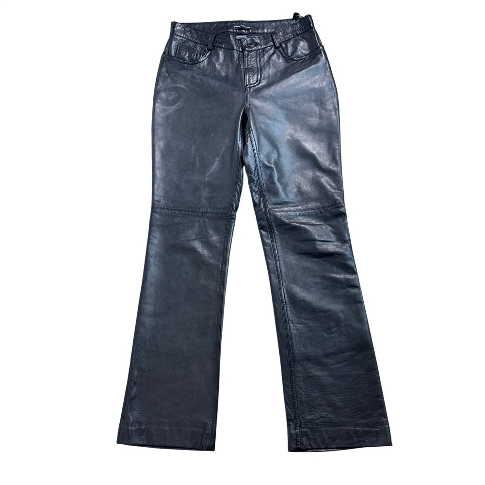 MODA INTERNATIONAL Womens 4 Vintage Black‎ Genuine Leather Bootcut Pants Pockets